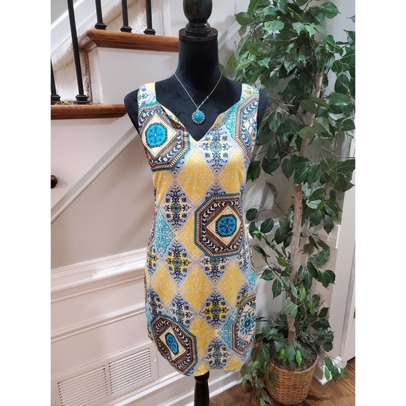 Fab'rik Womens Multi Floral Polyester Sleeveless V Neck Knee Length Dress Small - Picture 13 of 13